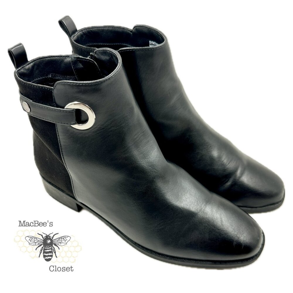 Ann Taylor Faux Leather Black Chelsea Boot Almond Toe Shape Size 7.5 Ankle Style